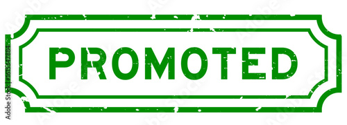Grunge green promoted word rubber seal stamp on white background
