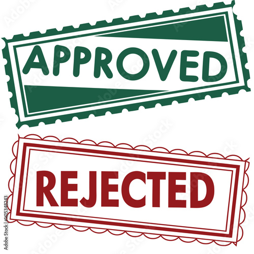 A green approved seal and a red rejected stamp convey decisions clearly