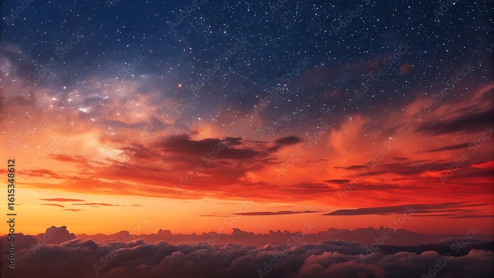 Fototapeta premium Night sky stars with colorful clouds and sunset landscape background