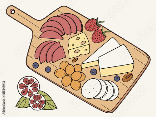 Artistic charcuterie board with cheese and fruit
