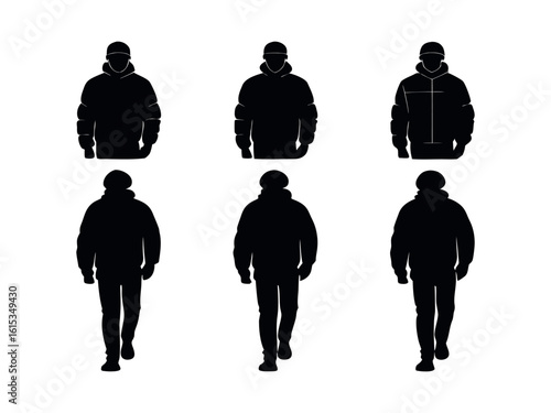 Vector silhouettes of people walking forward and backward. Men and women in pairs, back view