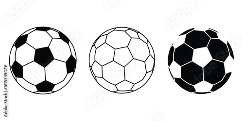 A Graphic Set of Soccer Balls in Varying Styles on a Clean White Backdrop, Vector Art