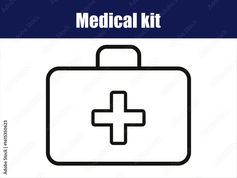 Obraz premium Black and white medical kit icons with plus symbol