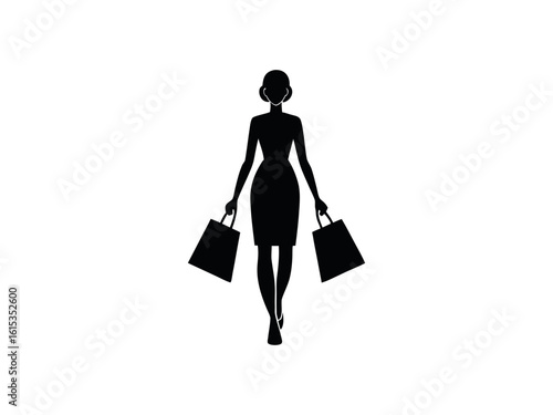 Silhouette of a woman with shopping bags. Woman with shopping bags silhouette standing dressed in modern style, woman, silhouette, shopping, bags, standing