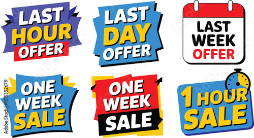 Colorful Sales Prompts Last Hour, Day, Week Offers, One Week Sales, and One Hour Sales