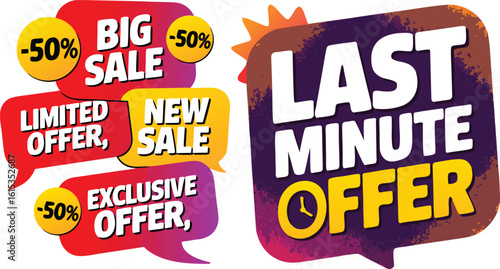 Colorful Sales Promotion Featuring Last Minute, Exclusive, Big, and Limited Offers With Percentage Discounts