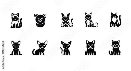 Vector silhouette illustration stylized silhouette icons of a striped cat and a sphynx cat isolated on white background