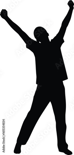 Excited Man Raising Arms in Joyful Victory