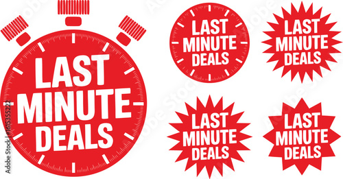 Red Last Minute Deals Graphics Set Featuring Timer, Circle and Starburst Shapes