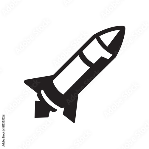 Silhouette Style Vector Missile Logo Icon – Minimal Military Weapon Symbol for Defense, Technology, and Security Branding, Monochrome Rocket Projectile Graphic Design for Print, Web, and App Use