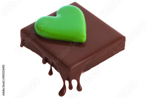 a chocolate bar with a green heart on top