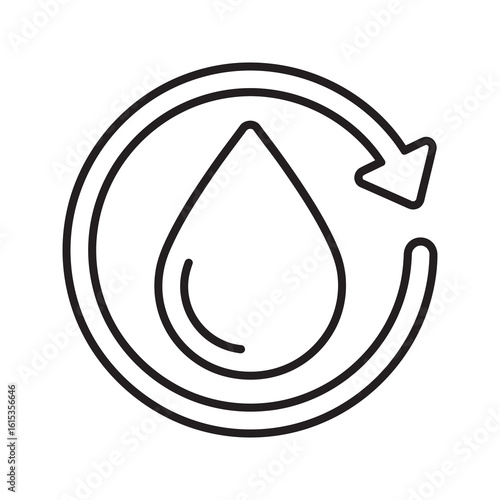 Water purification and recycling icon with a water drop inside a circular arrow representing conservation sustainable resources and clean liquid line vector stroke