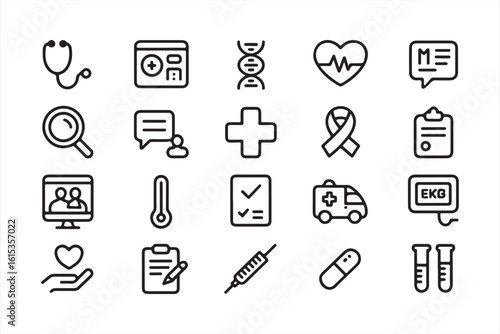 Comprehensive Healthcare Icons: Medical, Wellness, and Treatment