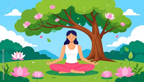 Woman meditating under a tree (1)