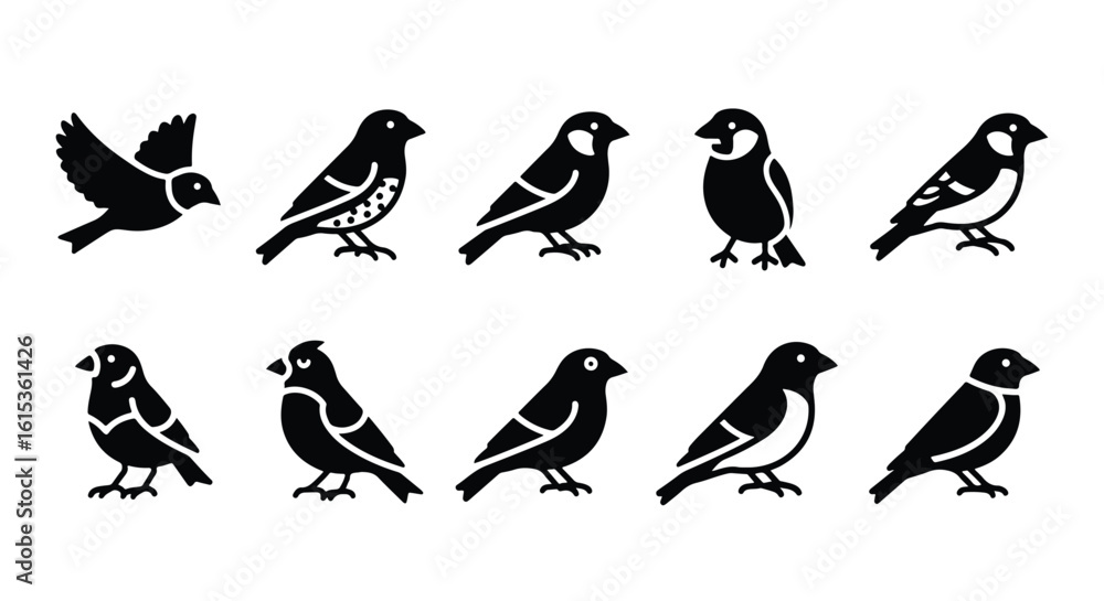Fototapeta premium Vector silhouette illustration a black and white silhouette of a small bird perched, isolated on a white background