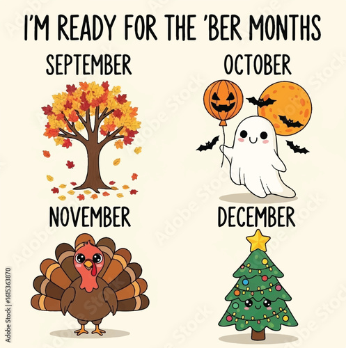 "Festive Icons for Ber Months – Autumn to Christmas Seasonal Illustration