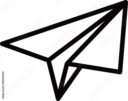 紙飛行機のベクターアイコン。黒の線画スタイルで描かれたミニマルなデザインの通信・送信シンボル
