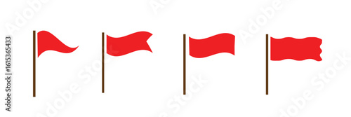 Flag icon. Set of red flag icons. Waving flag icon. Different flag icons set. Vector illustration.
