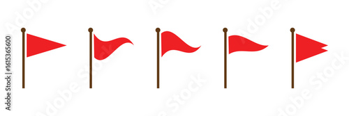 Flag icon. Set of red flag icons. Waving flag icon. Different flag icons set. Vector illustration.