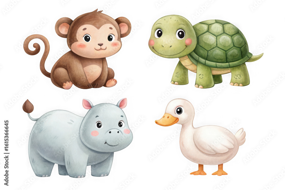 Naklejka premium Cute cartoon baby animals collection