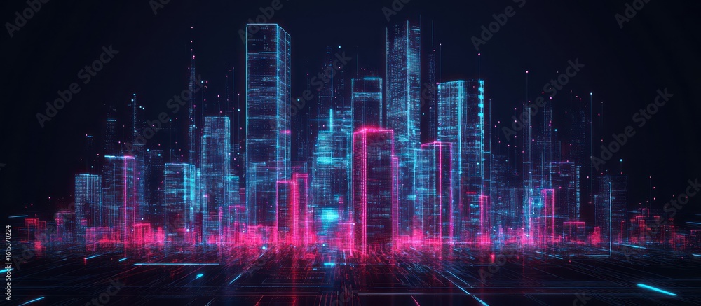 Obraz premium Neon cityscape of the future