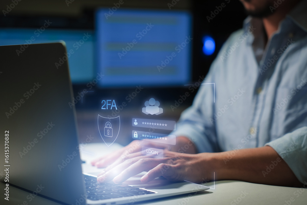 Fototapeta premium Login, digital authentication technology, two-factor authentication, virtual reality,
