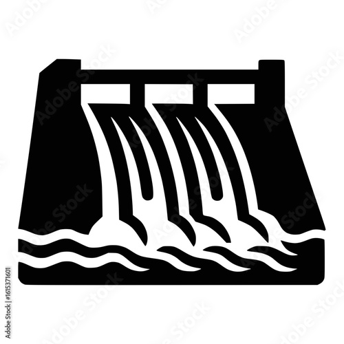 black silhouette of a hydroelectric dam with flowing water