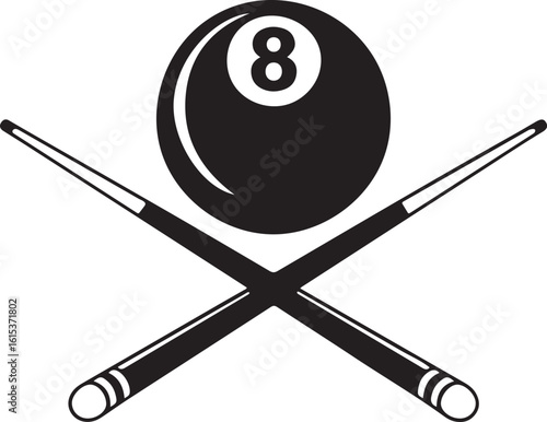 Eight ball and crossed pool cues silhouette