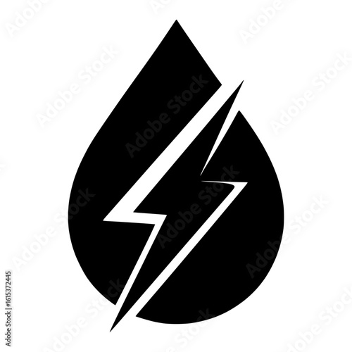 water droplet with a lightning bolt representing hydroelectric power