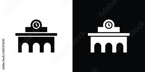 Train station building icon, logo elements of graphic designs