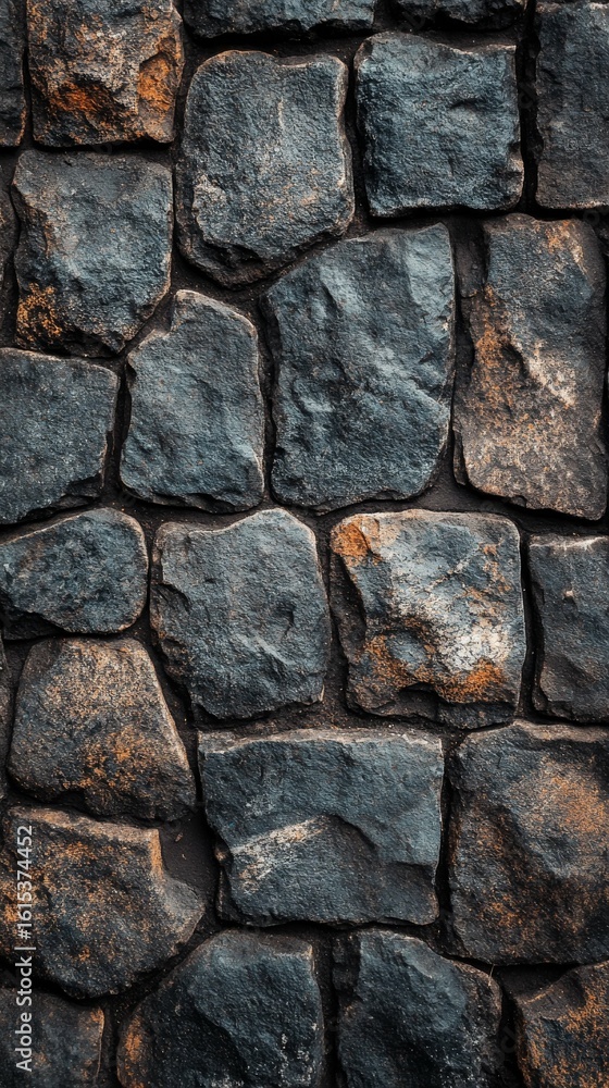 Fototapeta premium Stone Wall Texture Dark Rock Pattern Background Close-up