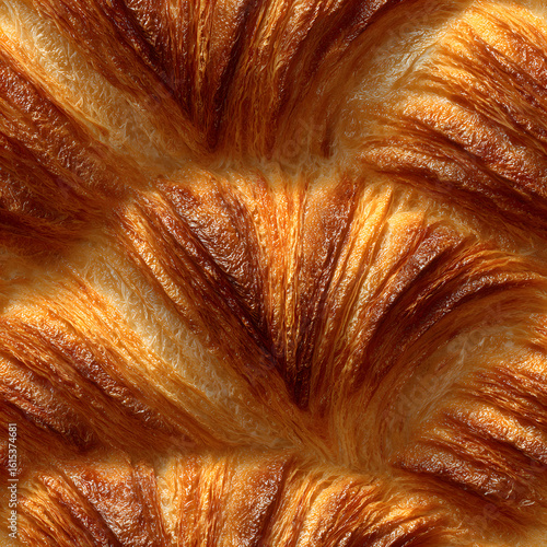 Golden flaky croissant texture, a delicious breakfast pastry close up
