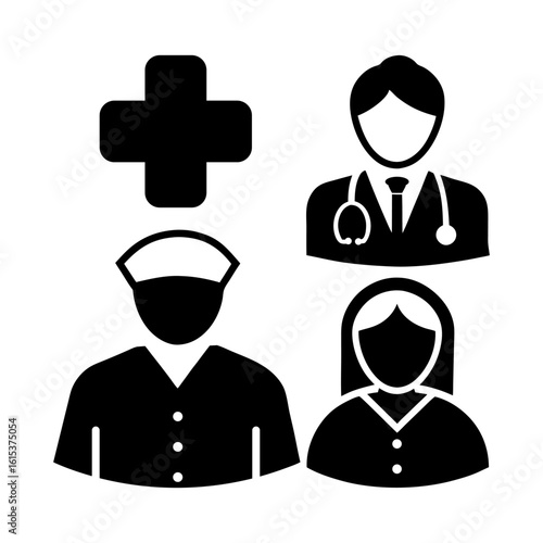 Patient Care and Hospital Staff Icons – Minimal Style Vector Set.