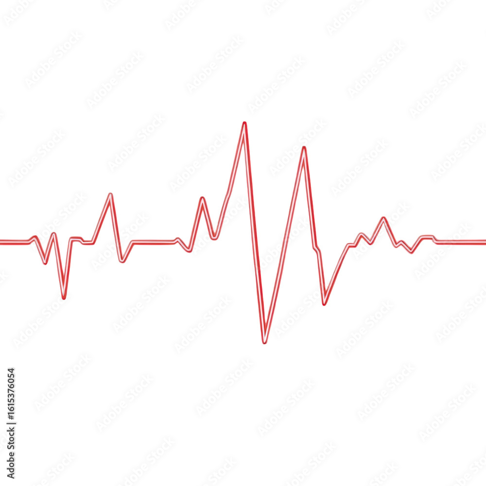 A red and white electrocardiogram line graph against a black background with varying peaks and valleys A red and white electrocardiogram line graph against a black background with varying peaks and valleys