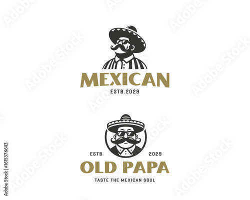 Mexican big papi using sombrero hat and glasses logo template for food business
