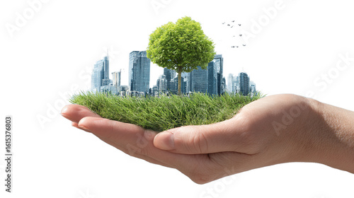 Wallpaper Mural Sustainable urban development concept with a city and nature held in a hand Torontodigital.ca