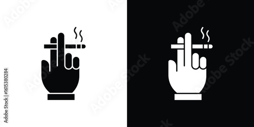 Hand holding cigarette icon, logo elements of graphic designs