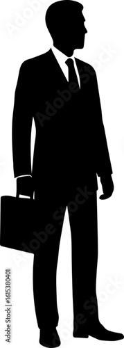 Silhouette of person in business suit holding briefcase standing formally