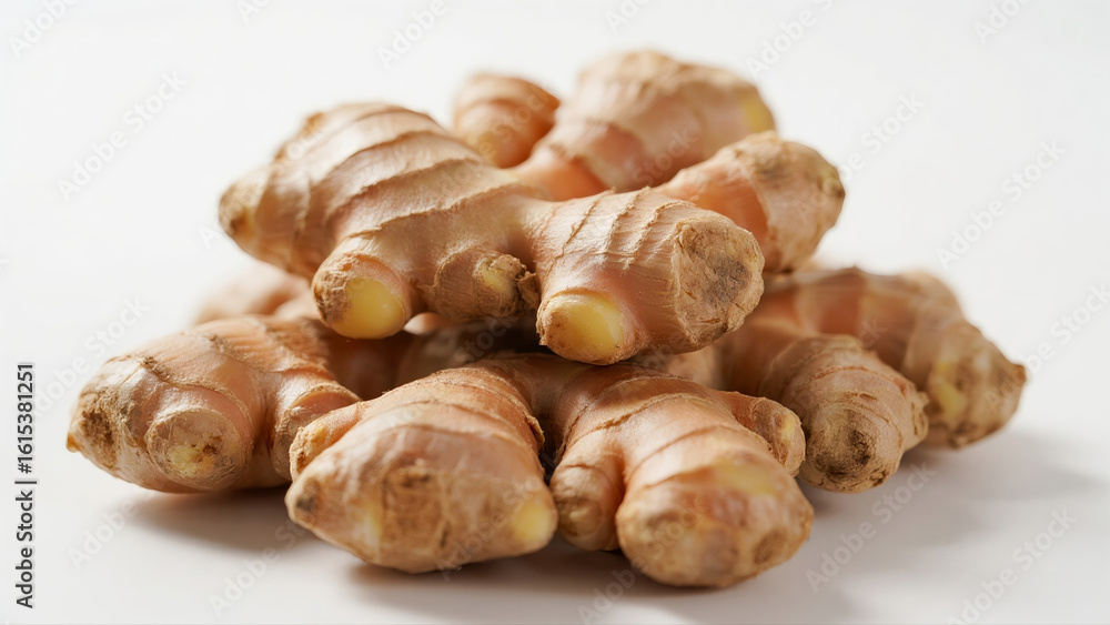 Fresh Ginger Stack Light Texture White Background Fresh Ginger Stack Light Texture White Background
