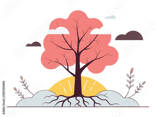winter landscape with tree and birds