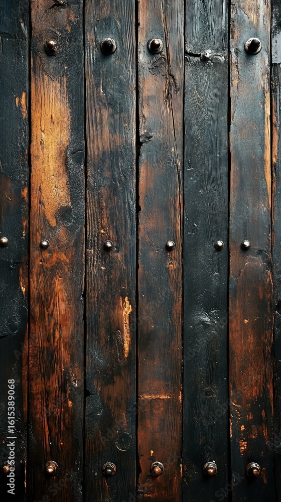 Fototapeta premium Detailed Dark Wood Planks with Metal Fasteners Texture