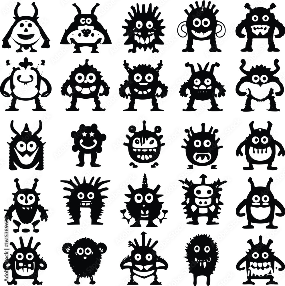 Fototapeta premium Hand-Drawn Silhouette Monsters for Kids 