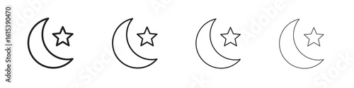 Star and crescent icon linear vector icon in a editable style.