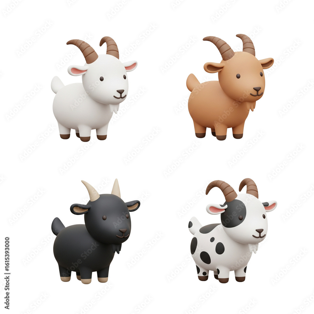 Fototapeta premium Four adorable cartoon goats in different colors