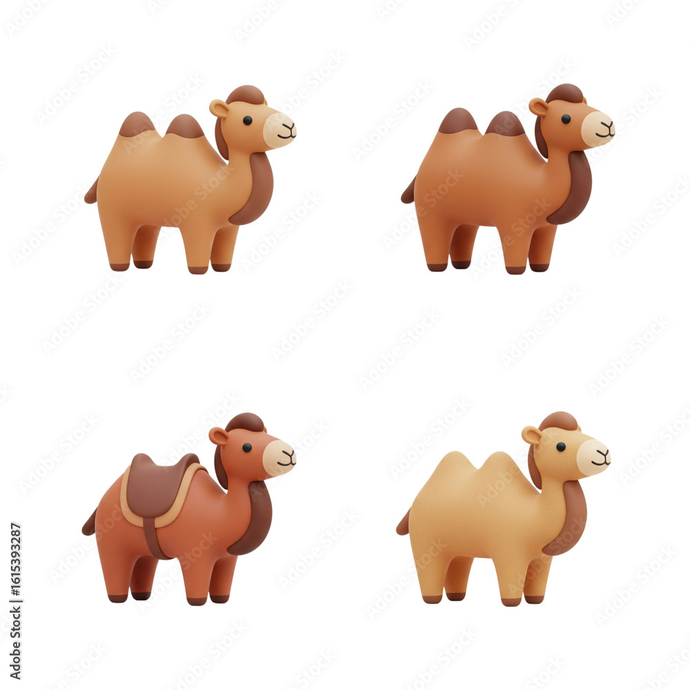 Fototapeta premium Four adorable cartoon camels in different poses