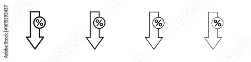 Percent down icon linear vector icon in a editable style.