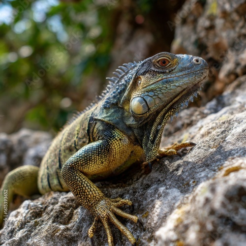 Wallpaper Mural Iguana Sunbathing on a Rock in Nature's Warm Embrace Under Bright Sunshine Torontodigital.ca