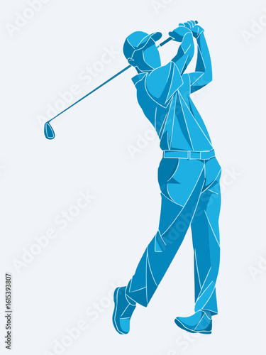 Silhouette of a golf player on a white background