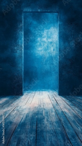 Mysterious Room with Glowing Doorway and Wooden Floor