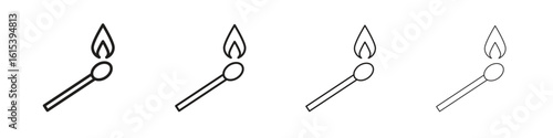 Match fire icon linear vector icon in a editable style.